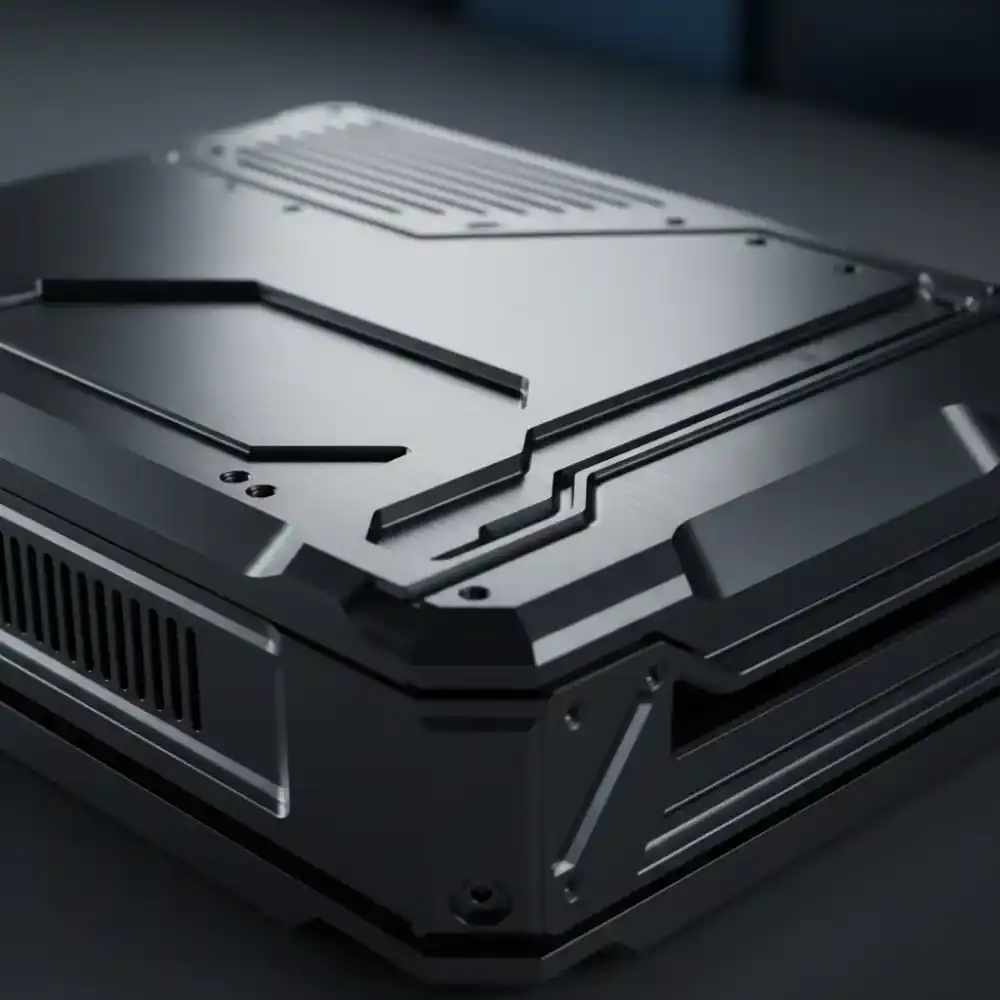 Close up of precision machined aluminum casing
