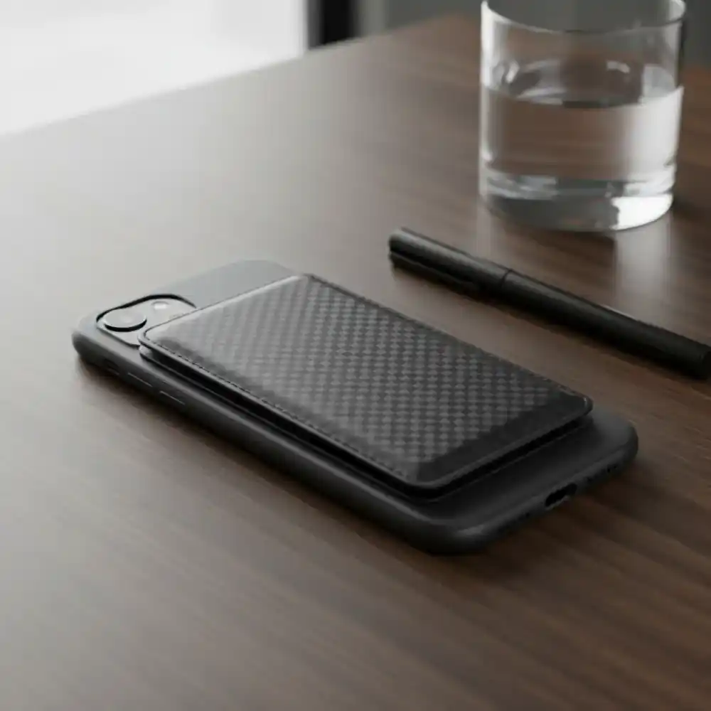 Slim magnetic wallet attached to smartphone